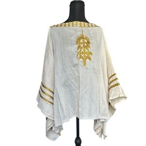 Cream and Gold Embroidered Poncho Ethiopian/Eritrean kaftan